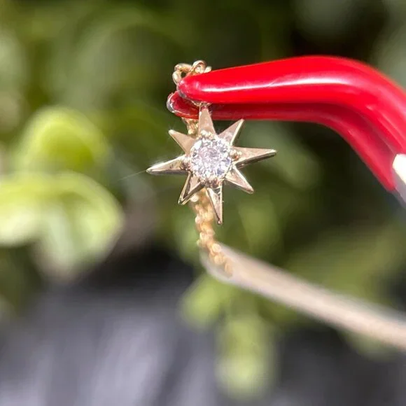 Gold Starburst Cz Necklace (n1) - Picture 3 of 8